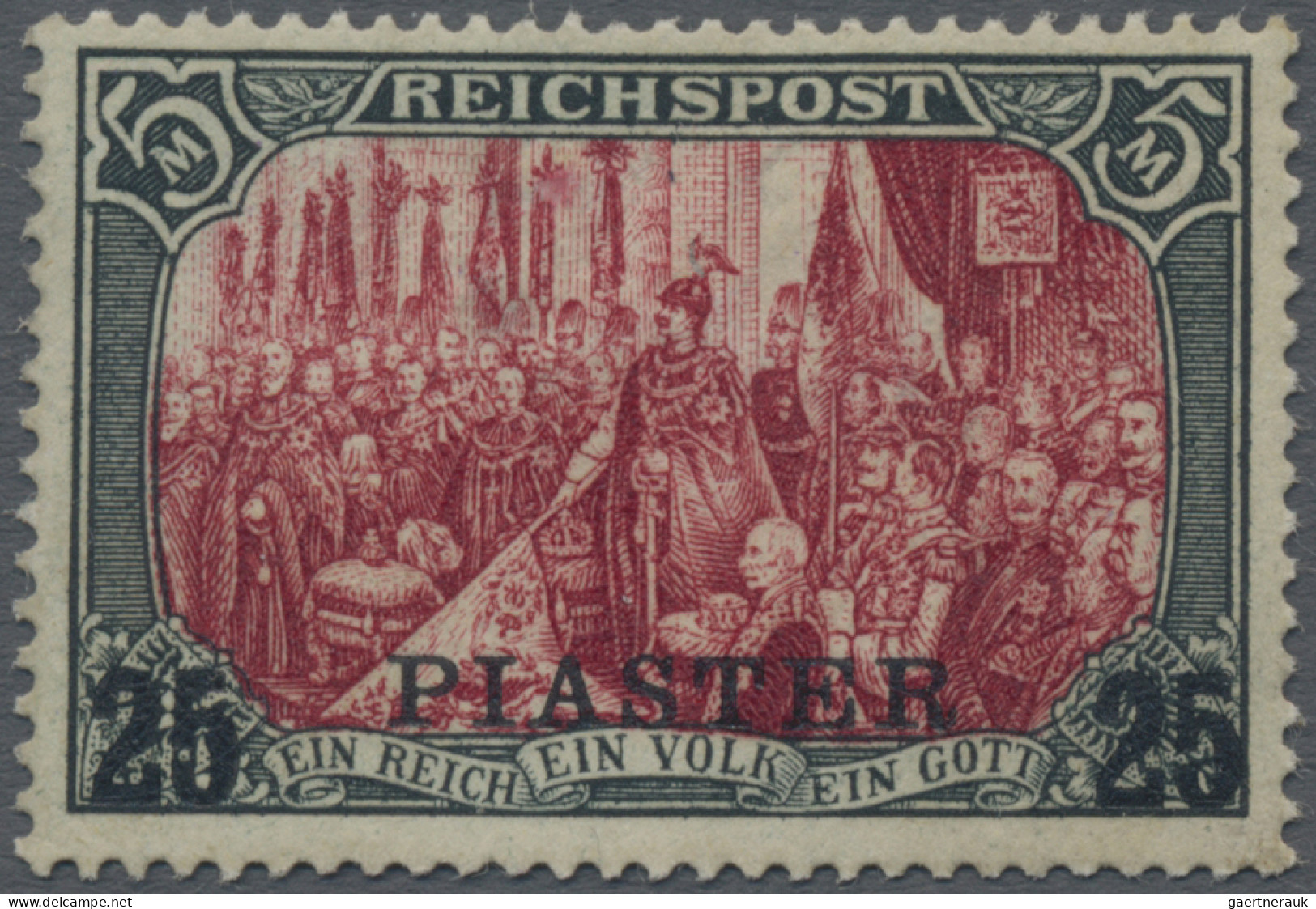 Deutsche Post In Der Türkei: 1902, 25 P Auf 5 M Reichspost Grünschwarz/bräunlich - Turkey (offices)