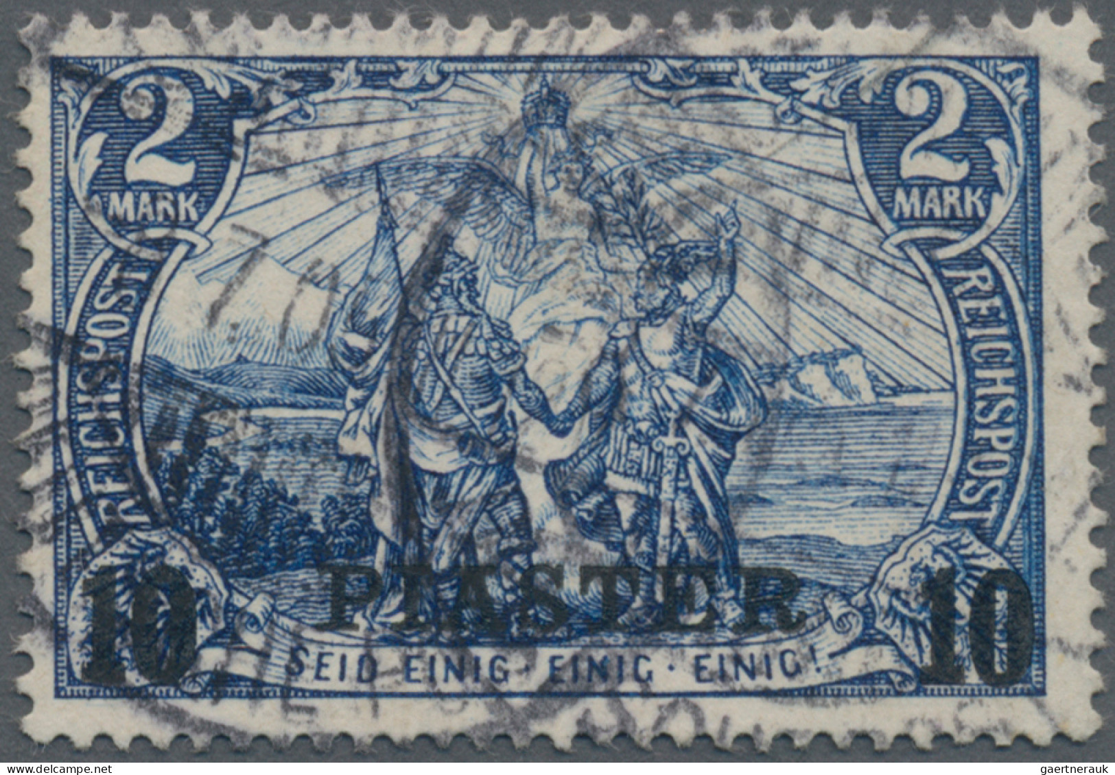 Deutsche Post In Der Türkei: 1902-04, 10 PIA Auf 2 M. Schwärzlichblau, Aufdruck - Deutsche Post In Der Türkei