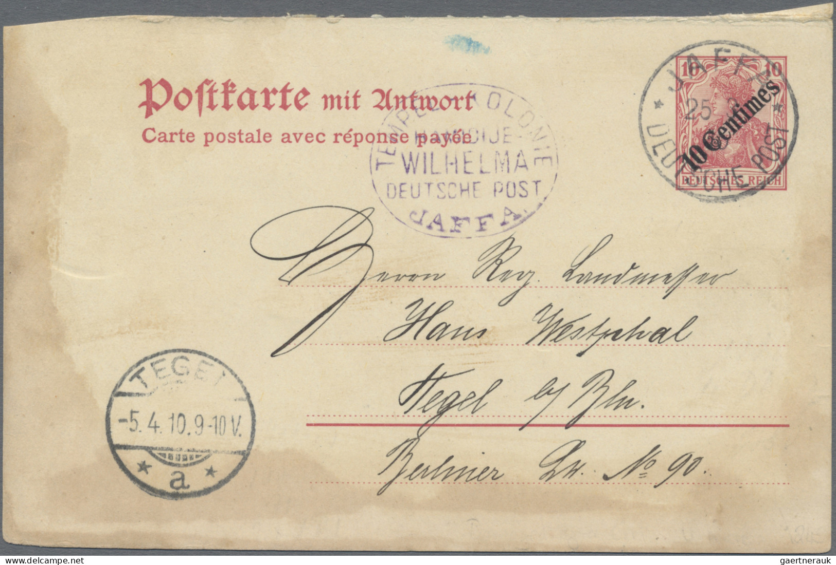 Deutsche Post In Der Türkei - Ganzsachen: 1910, Doppelkarte 10 Centimes A. 10 (P - Deutsche Post In Der Türkei