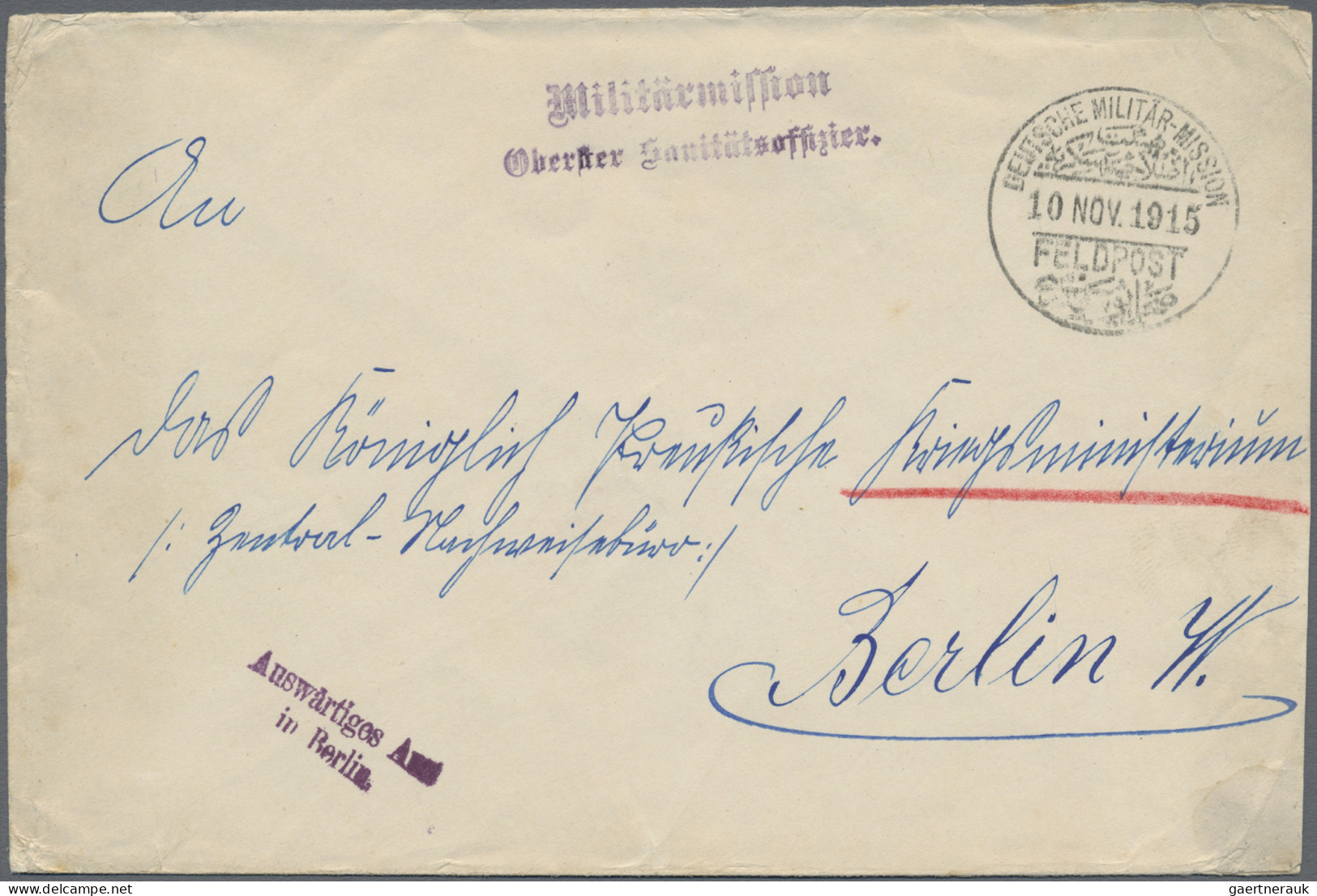 Militärmission: 1915 (10.11.), "DEUTSCHE MILITÄR-MISSION FELDPOST" Provisorische - Turquia (oficinas)