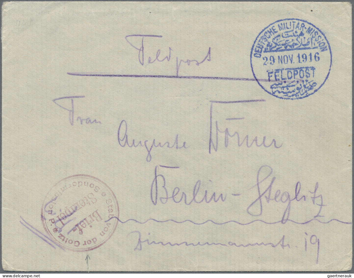 Militärmission: 1916 (20.11.), "DEUTSCHE MILITÄR-MISSION FELDPOST" Provisorische - Deutsche Post In Der Türkei
