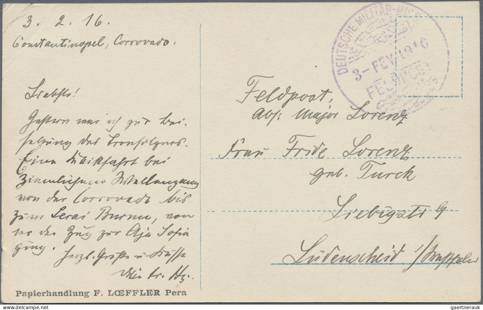 Militärmission: 1916, "DEUTSCHE MILITÄR-MISSION FELDPOST" Provisorischer Violett - Turquia (oficinas)
