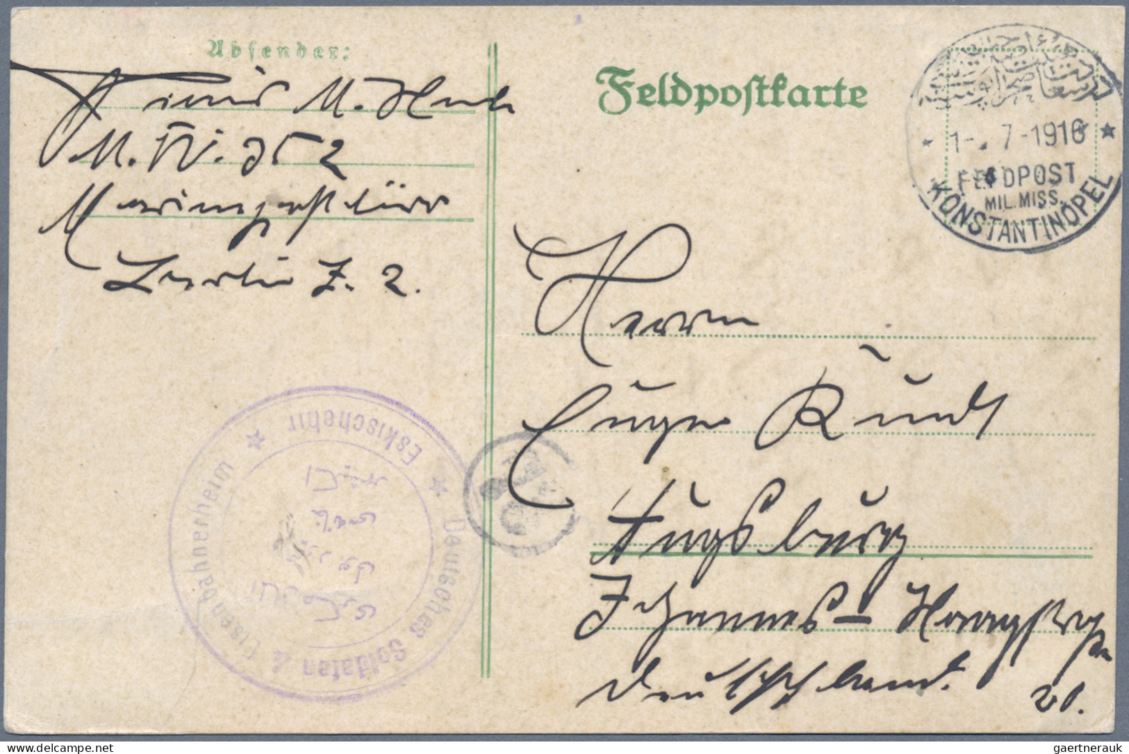 Militärmission: 1916 - 1917, MIL.MISS.KONSTANTINOPEL Auf Zwei FP-Karten Mit Zwei - Turkey (offices)