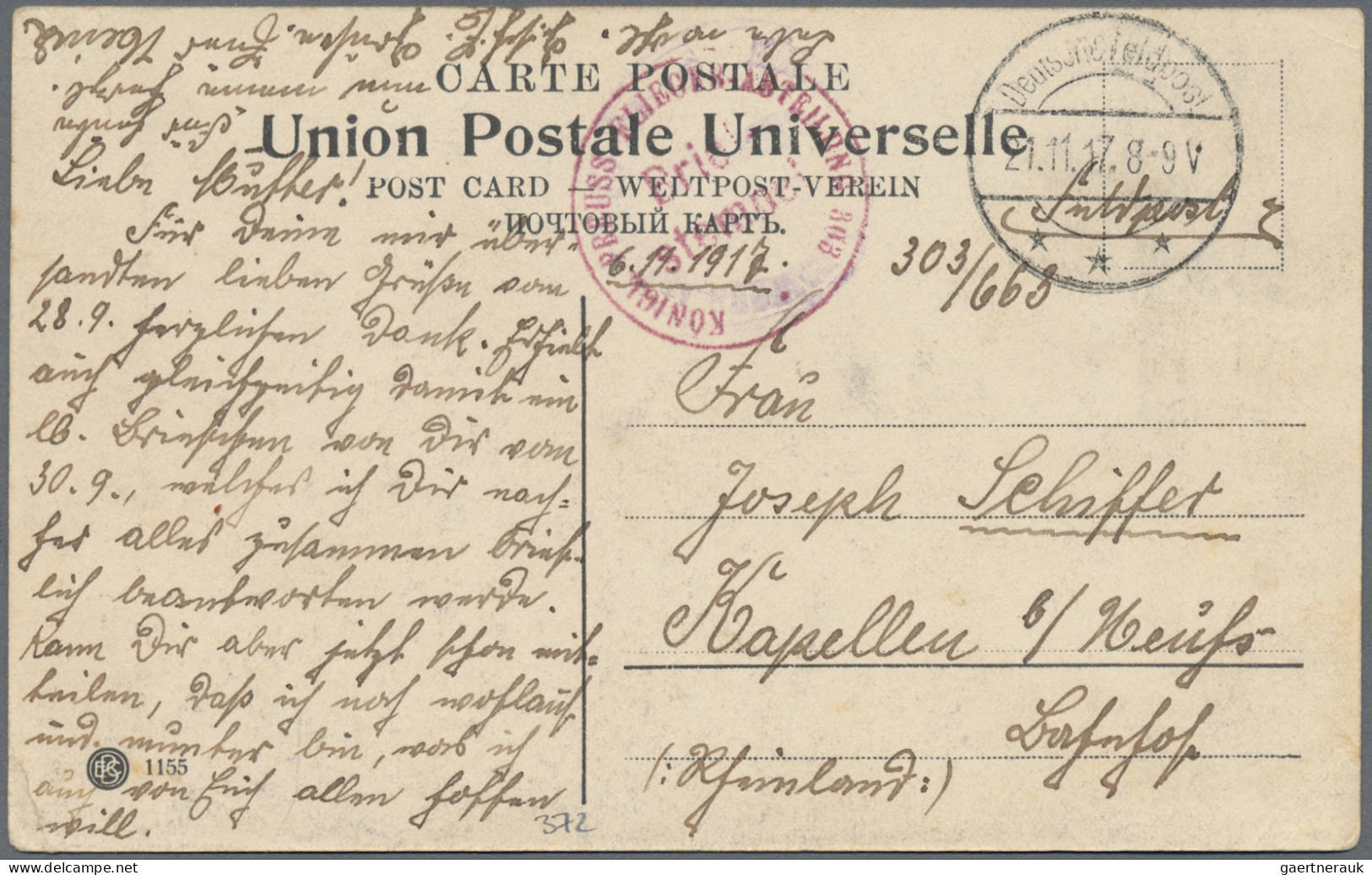 Militärmission: 1917 (21.11.), Tarnstempel "Deutsche Feldpost ***" (DFP 372 Dama - Turkse Rijk (kantoren)