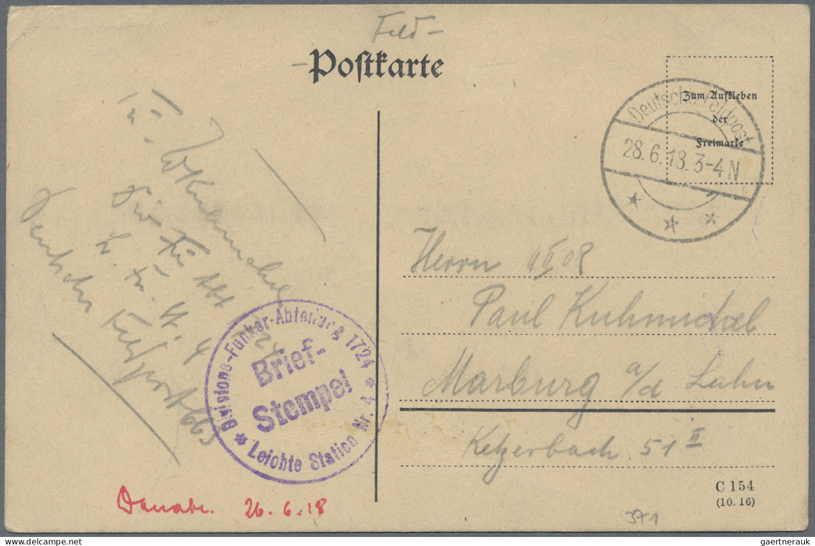 Militärmission: 1918 (28.6.), Tarnstempel "Deutsche Feldpost ***" (DFP 371 Tull - Deutsche Post In Der Türkei