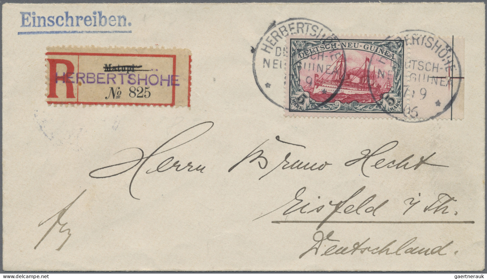 Deutsch-Neuguinea: 1906, Einschreibebrief Mit 5 M Kaiseryacht Vom Rechten Bogenr - Deutsch-Neuguinea