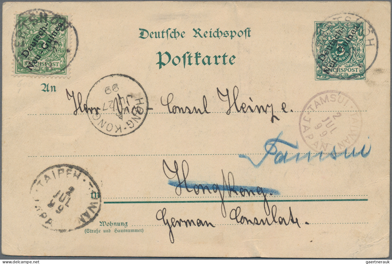 Deutsch-Neuguinea - Ganzsachen: 1899, Ganzsachenkarte 5 Pfg. Grün Mit Farb- Und - Deutsch-Neuguinea