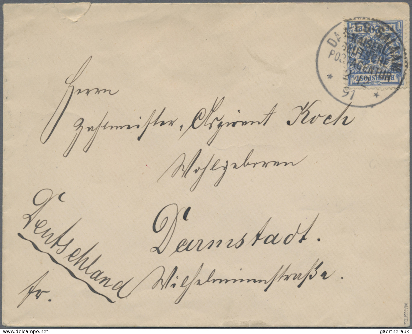 Deutsch-Ostafrika - Vorläufer: 1891, Adler, 20 Pfg. Kobaltblau, Einzelfrankatur - Deutsch-Ostafrika