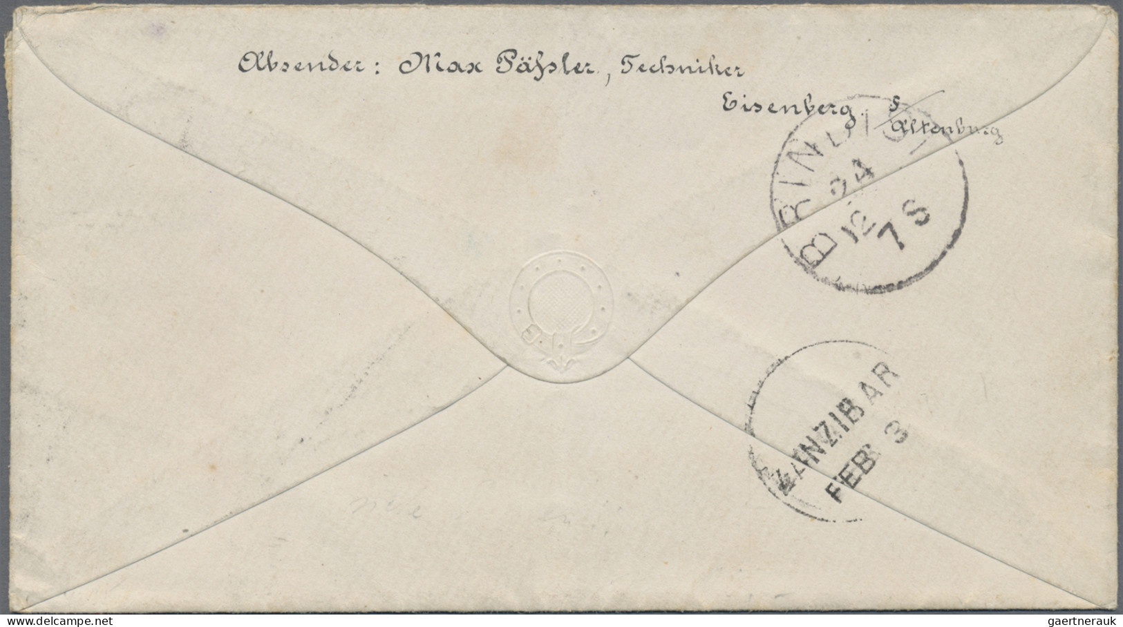 Deutsch-Ostafrika - Vorläufer: Zanzibar: 1878, Eingangspost: Brief Aus Eisenberg - África Oriental Alemana