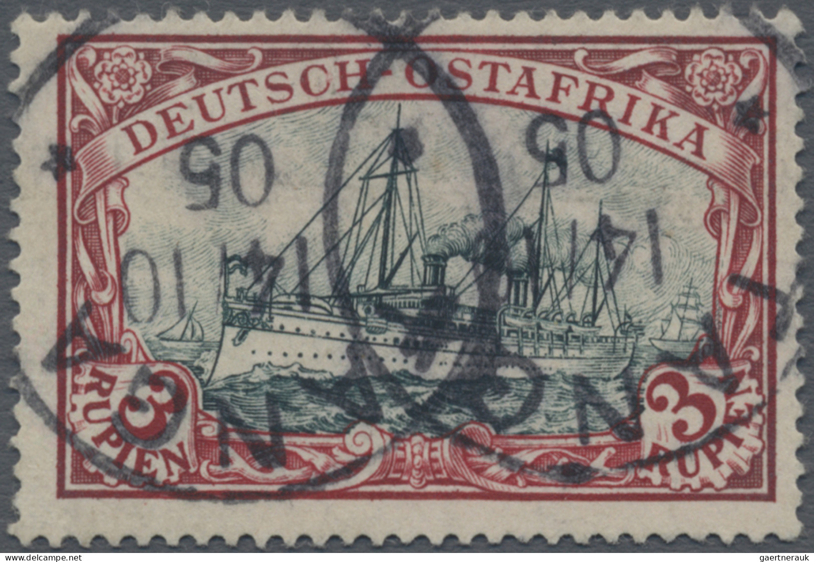 Deutsch-Ostafrika: 1901, Schiff, 3 R. Dunkelkarminrot/grünschwarz, Sauber Gestem - África Oriental Alemana