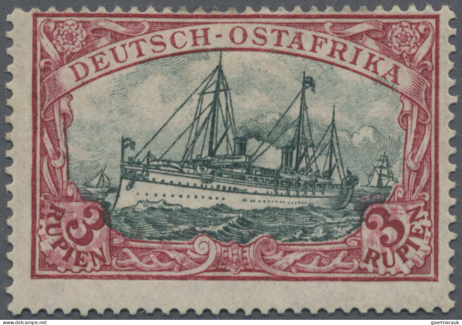 Deutsch-Ostafrika: 1905/20, Schiff Mit Wz., 3 R., Kriegsdruck, Gez. 26:17, Mitte - Afrique Orientale