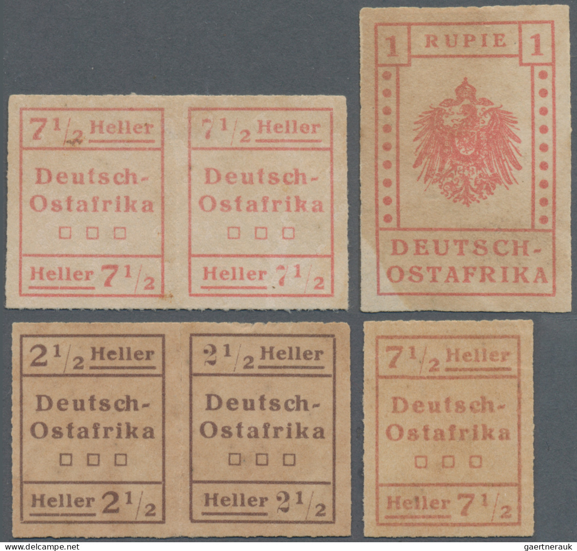 Deutsch-Ostafrika: 1916 Aushilfs- Sog. WUGA-Marken 2½ H. Im Typenpaar I+II, 7½ H - África Oriental Alemana