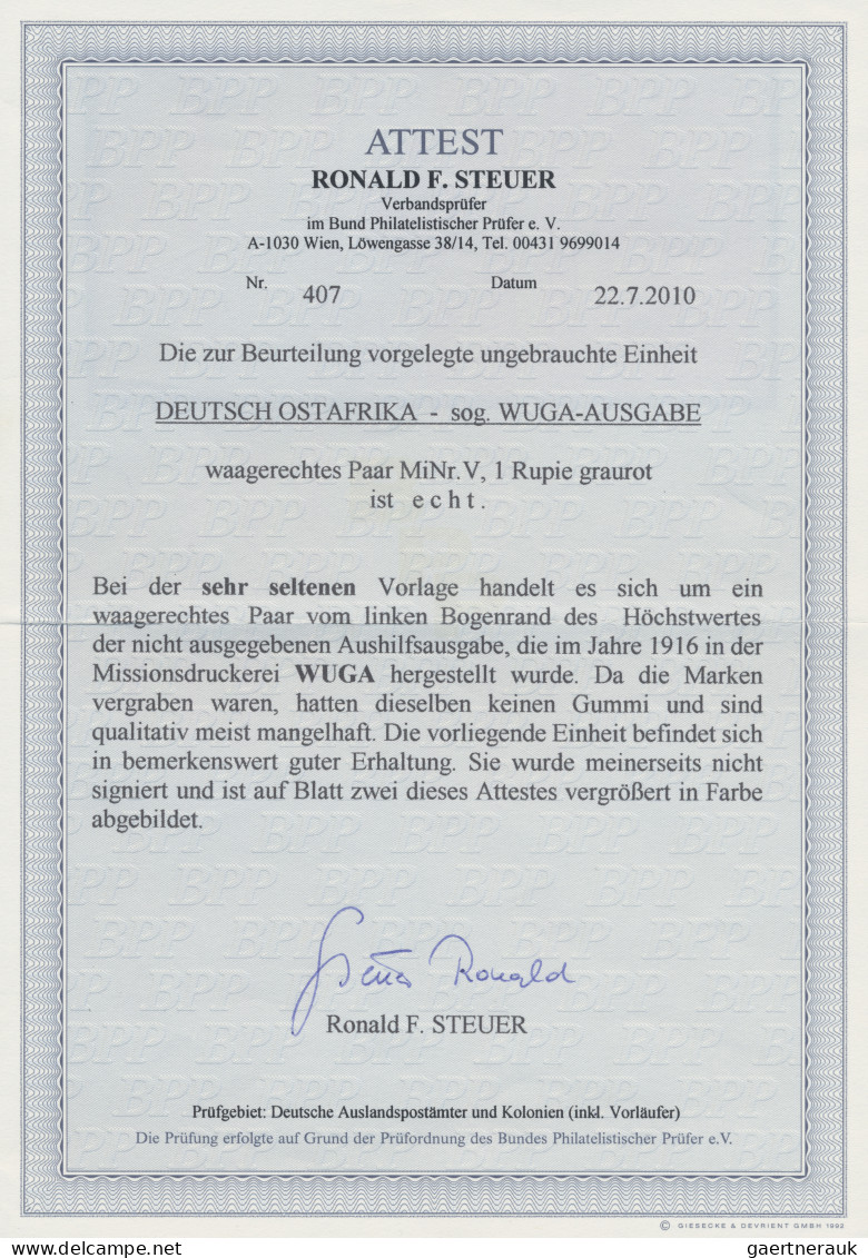 Deutsch-Ostafrika: 1916, Linkes Randpaar 1 Rupie Graurot Der Nicht Verausgabten - German East Africa