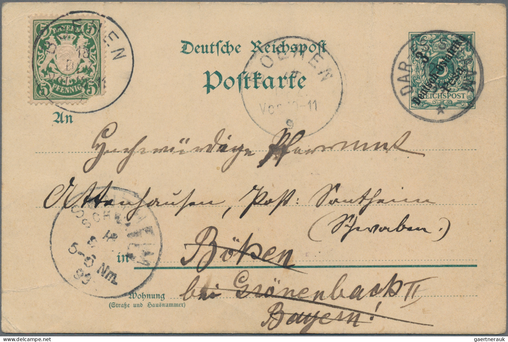 Deutsch-Ostafrika - Ganzsachen: 1899, Ganzsachenkarte 3 P. Auf 5 Pfg. Grün Bedar - Deutsch-Ostafrika