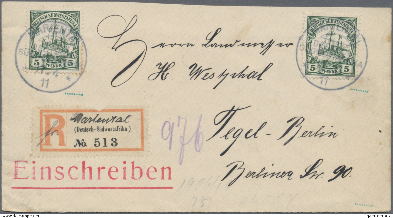 Deutsch-Südwestafrika: 1901/1908, 3 Einschreibebriefe Mit Verschiedenen Frankatu - Duits-Zuidwest-Afrika