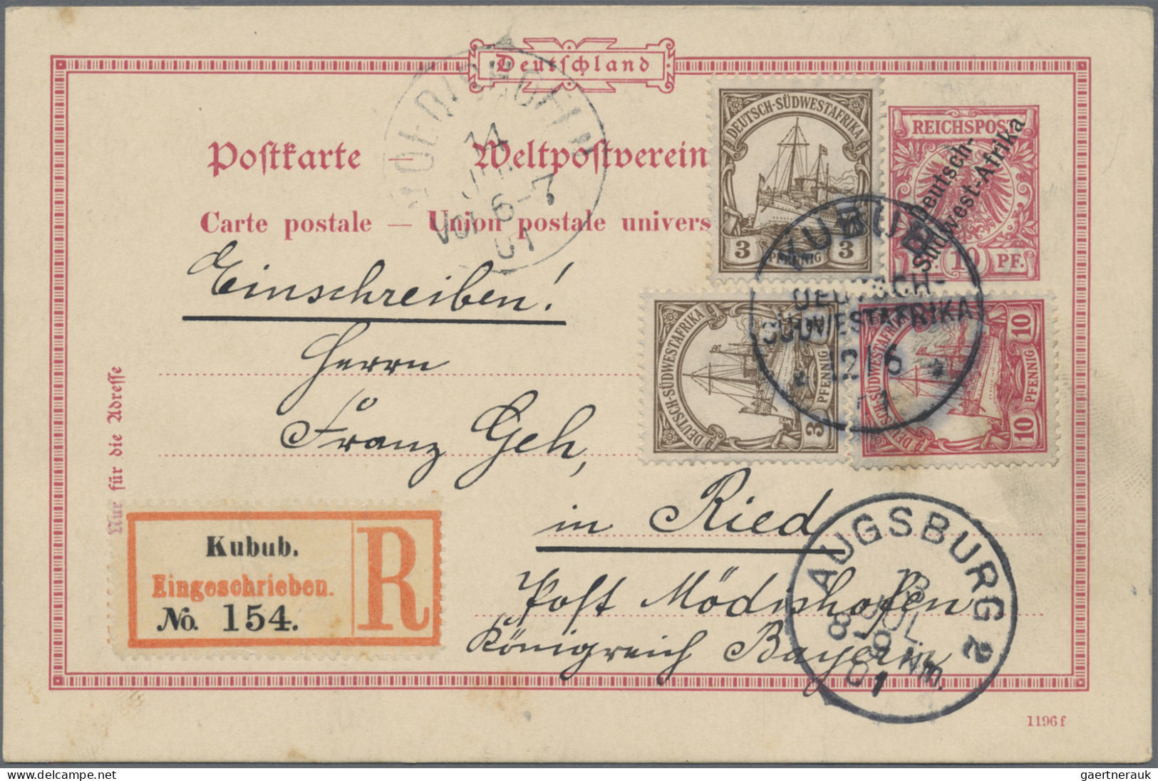 Deutsch-Südwestafrika: 1901, 2 Einschreibe-Postkarten Mit Zusatzfrankaturen Von - German South West Africa