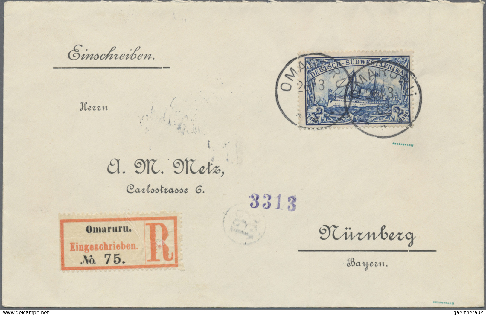 Deutsch-Südwestafrika: 1902, 4 Einschreibebriefe Mit 1, 2, 3 Und 5 M Kaiseryacht - Duits-Zuidwest-Afrika