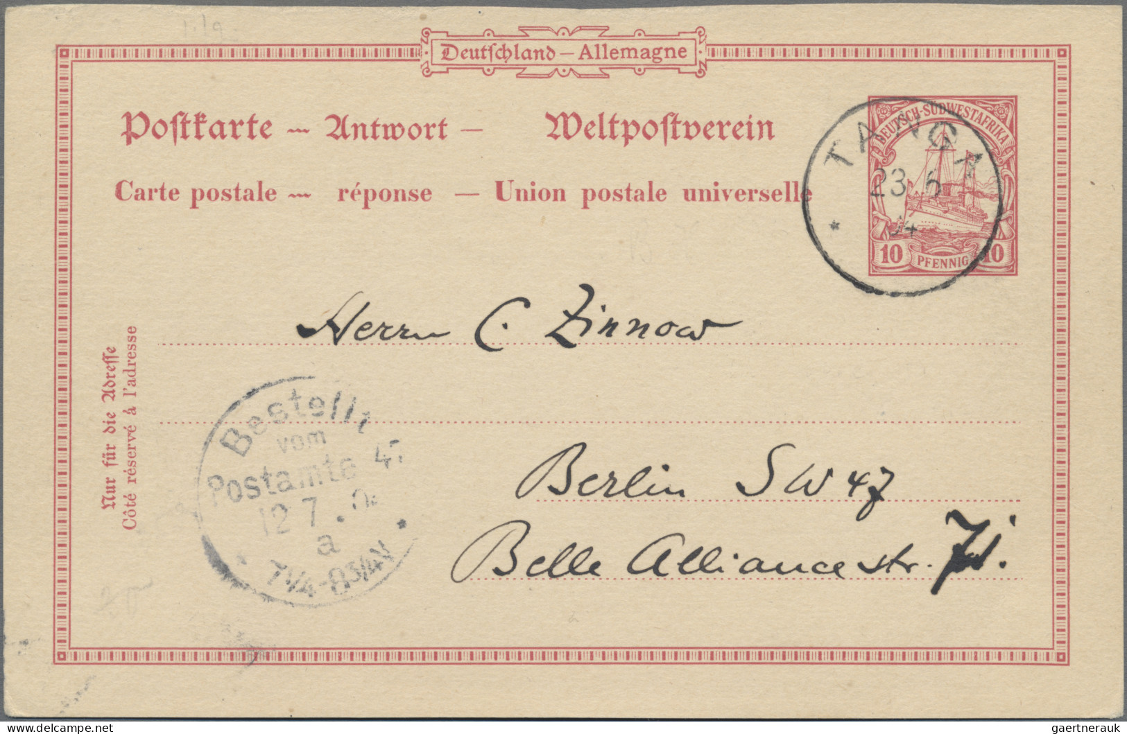 Deutsch-Südwestafrika - Ganzsachen: 1900 Antwortkarte Der Ganzsachendoppelkarte - Sud-Ouest Africain Allemand