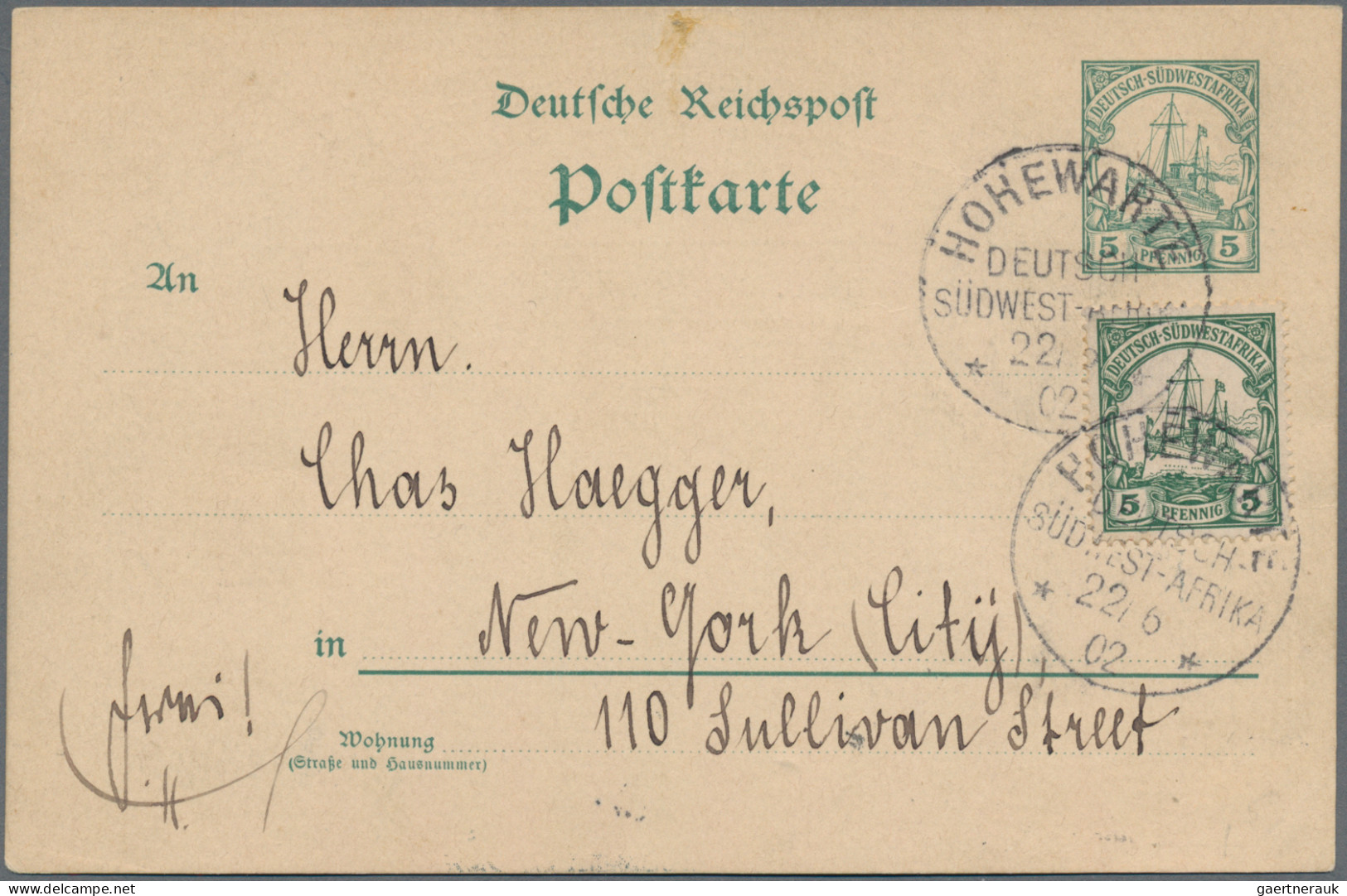 Deutsch-Südwestafrika - Ganzsachen: 1902 Privatganzsache 5 Pf. Mit Rückseitigem, - Duits-Zuidwest-Afrika