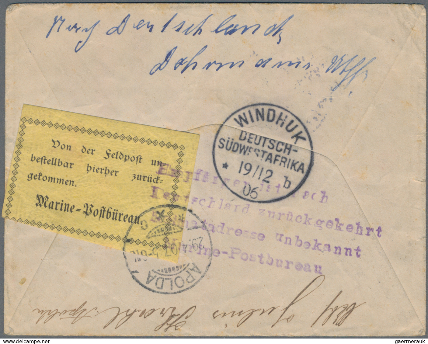 Deutsch-Südwestafrika - Besonderheiten: 1906, "Von Der Feldpost Unbestellbar Zur - Sud-Ouest Africain Allemand
