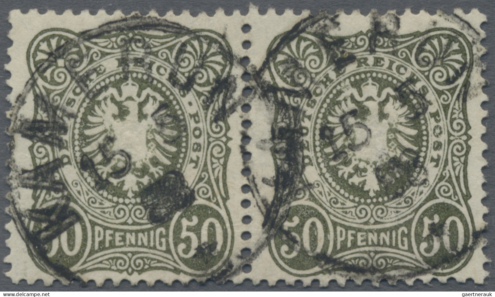 Deutsche Kolonien - Kamerun-Vorläufer: 1888 Pfennig-Ausgabe, 50 Pfg. Oliv, Waage - Camerún