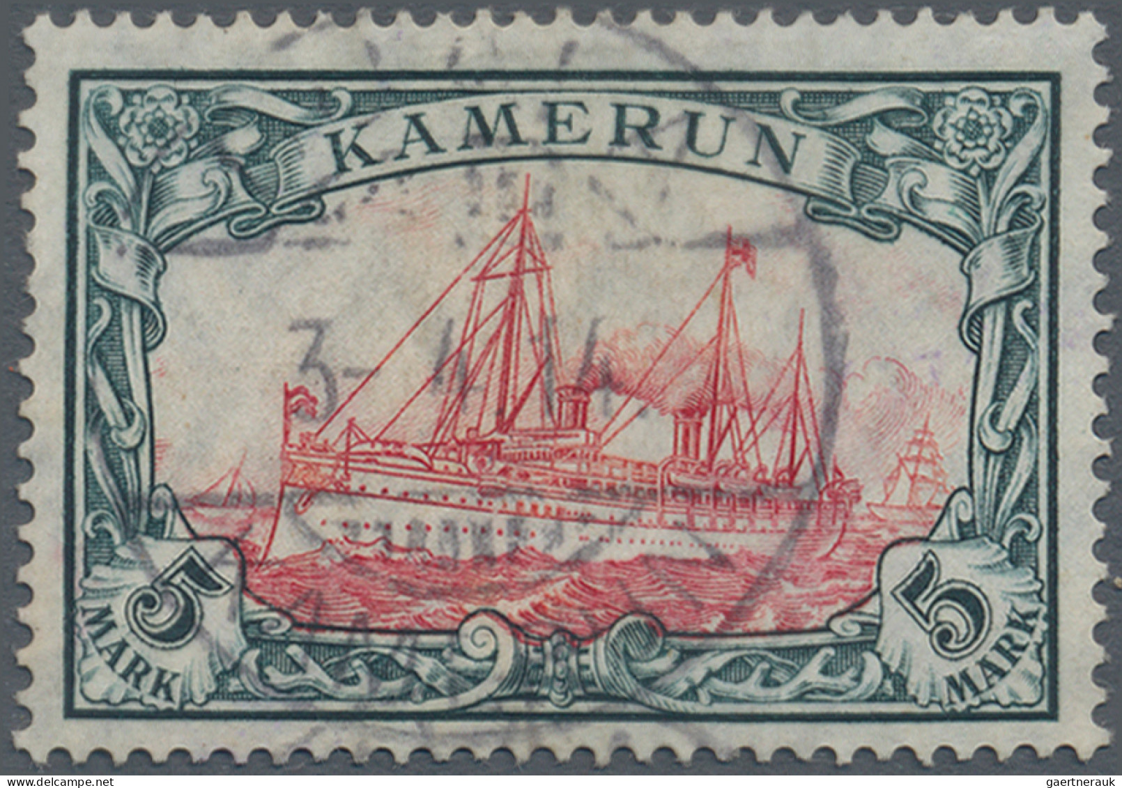 Deutsche Kolonien - Kamerun: 1913, 5 M. Kaiseryacht Im Friedensdruck Mit Wasserz - Kameroen