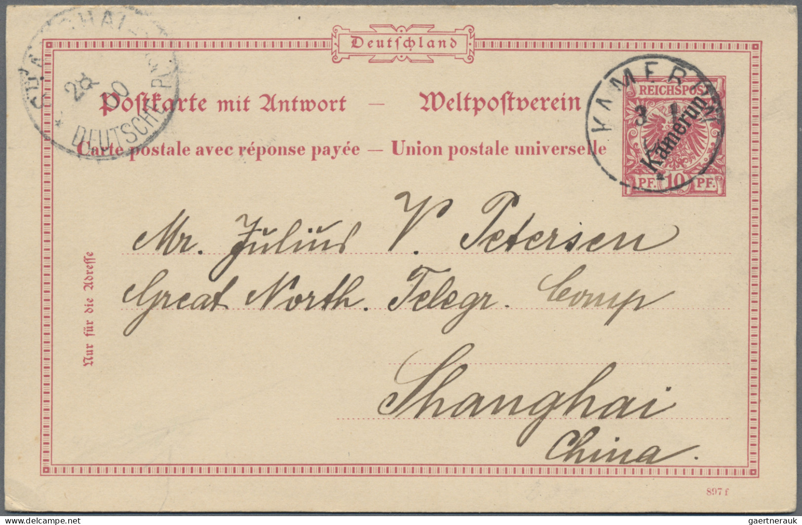 Deutsche Kolonien - Kamerun - Ganzsachen: 1900, Doppelkarte Aufdruck 10 Pfg.+10 - Cameroun