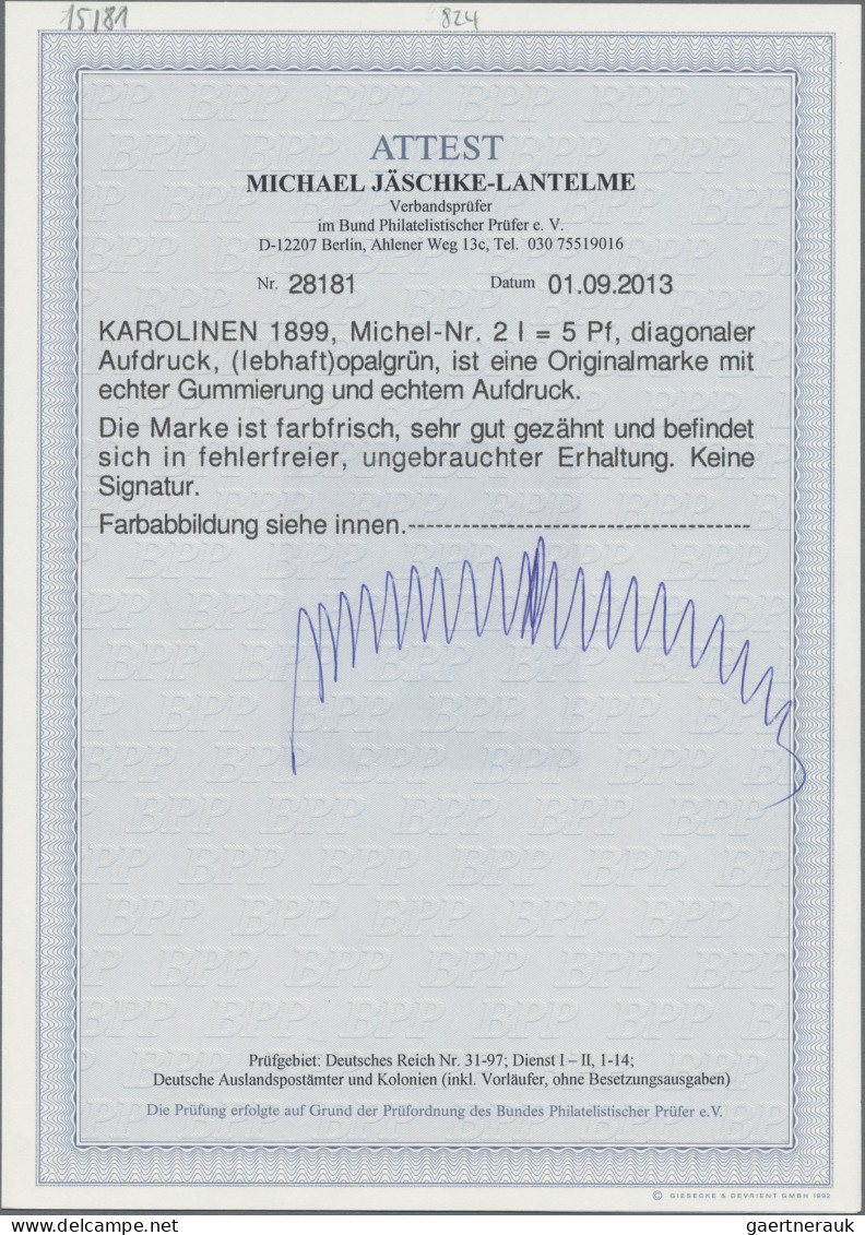 Deutsche Kolonien - Karolinen: 1899, Adler, Diagonaler Aufdruck, 5 Pfg., Ungebra - Carolinen