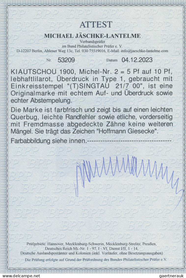 Deutsche Kolonien - Kiautschou: 1900, 5 Pf. Auf 10 Pfg. Lebhaftlilarot, Überdruc - Kiautchou