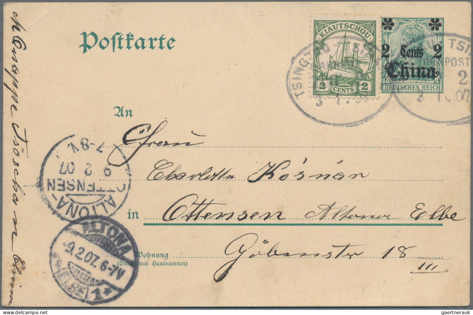 Deutsche Kolonien - Kiautschou: 1907, 2 C. Grün Als Zusatzfrankatur Auf D.P.Chin - Kiaochow
