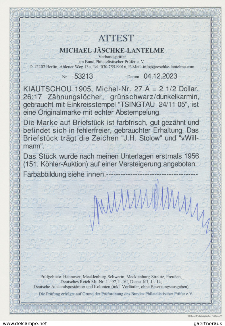 Deutsche Kolonien - Kiautschou: 1905, 2½ $ Schiffstype, 26:17 Zähnungslöcher, Gr - Kiaochow