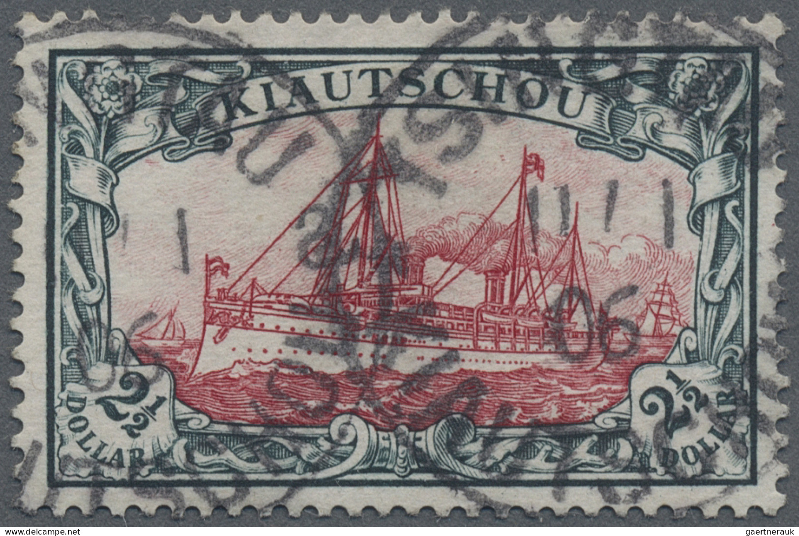 Deutsche Kolonien - Kiautschou: 1905: 2 ½ $ Grünschwarz/rot, Ohne Wz., 25:16 Zäh - Kiauchau