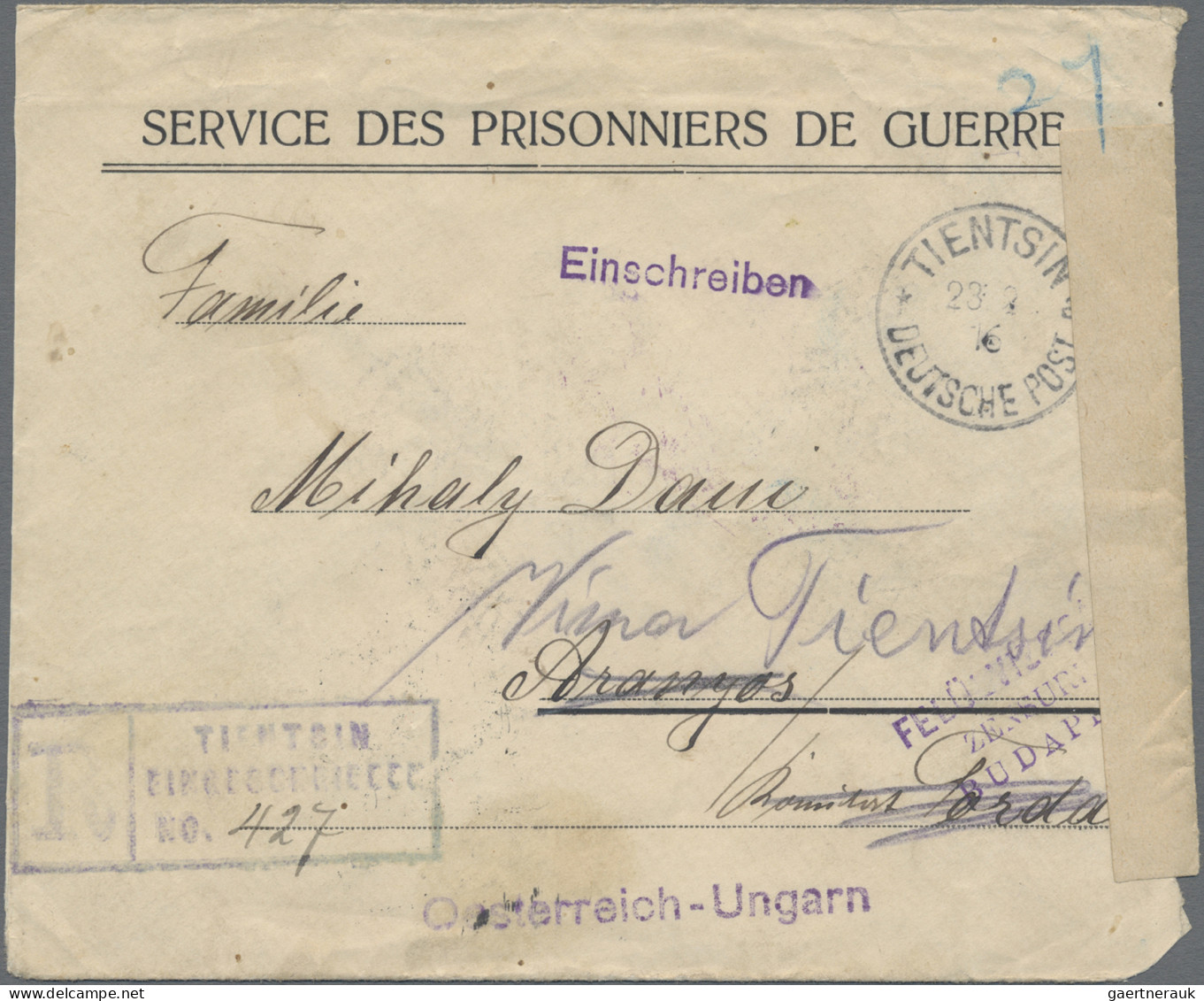 Deutsche Kolonien - Kiautschou - Kriegsgefangenenpost: 1916, "SERVICE DES PRISON - Kiauchau