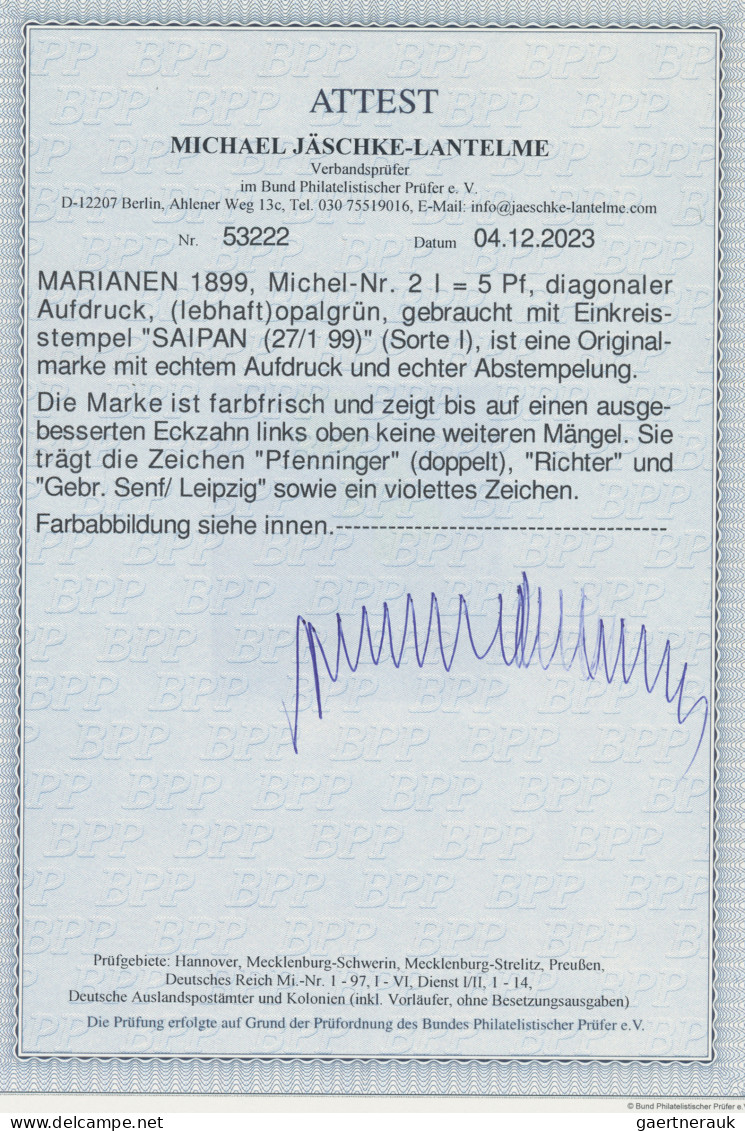 Deutsche Kolonien - Marianen: 1899, 5 Pfg. Mit Diagonalem Aufdruck, (lebhaft)opa - Mariana Islands