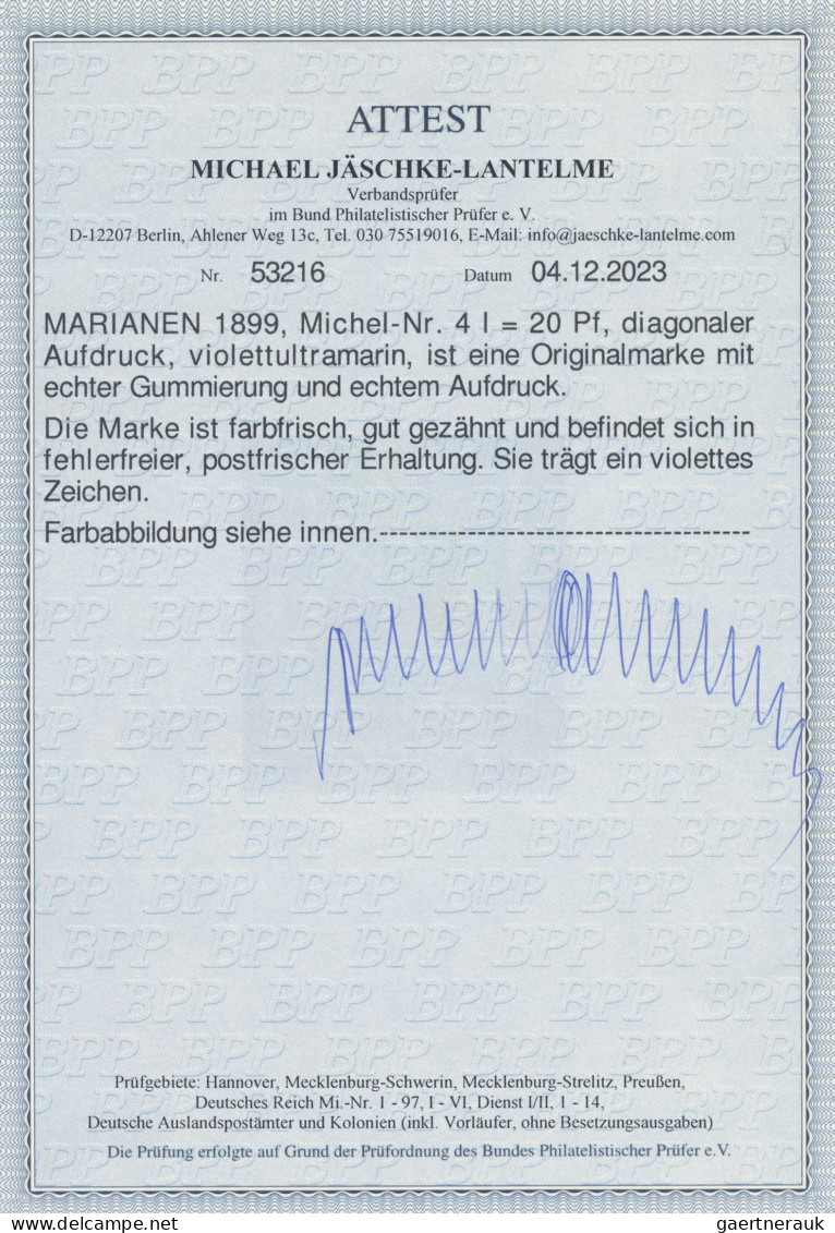 Deutsche Kolonien - Marianen: 1899, 20 Pfg. Mit Diagonalem Aufdruck, Violettultr - Mariannes