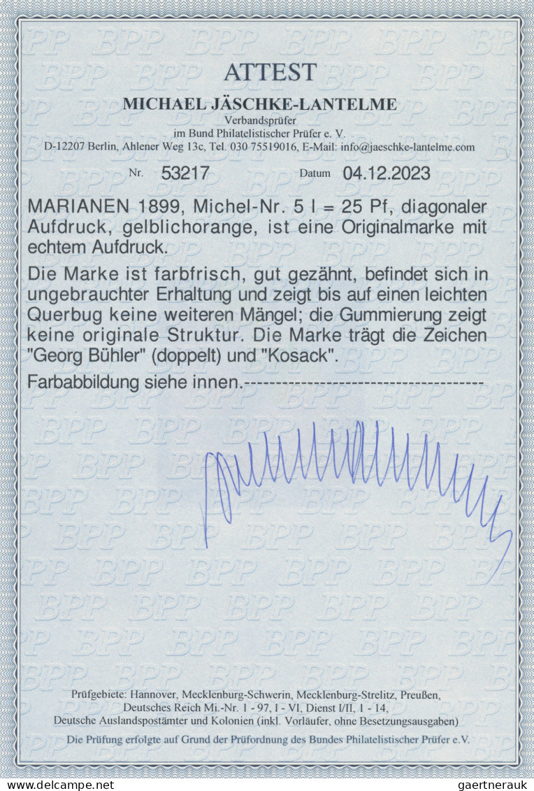 Deutsche Kolonien - Marianen: 1899, 25 Pfg. Mit Diagonalem Aufdruck, Gelblichora - Marianen