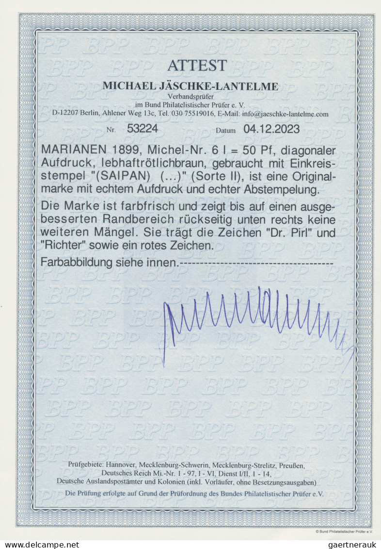 Deutsche Kolonien - Marianen: 1899, 50 Pfg. Mit Diagonalem Aufdruck, Lebhaftrötl - Mariana Islands