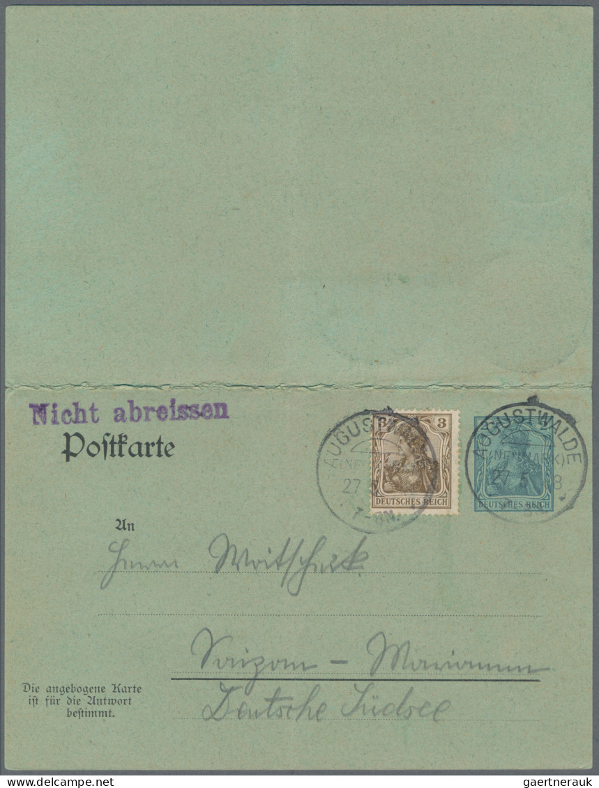 Deutsche Kolonien - Marianen: 1908 Ganzsachendoppelkarte 2+2 Pf. Germania Von Au - Mariana Islands