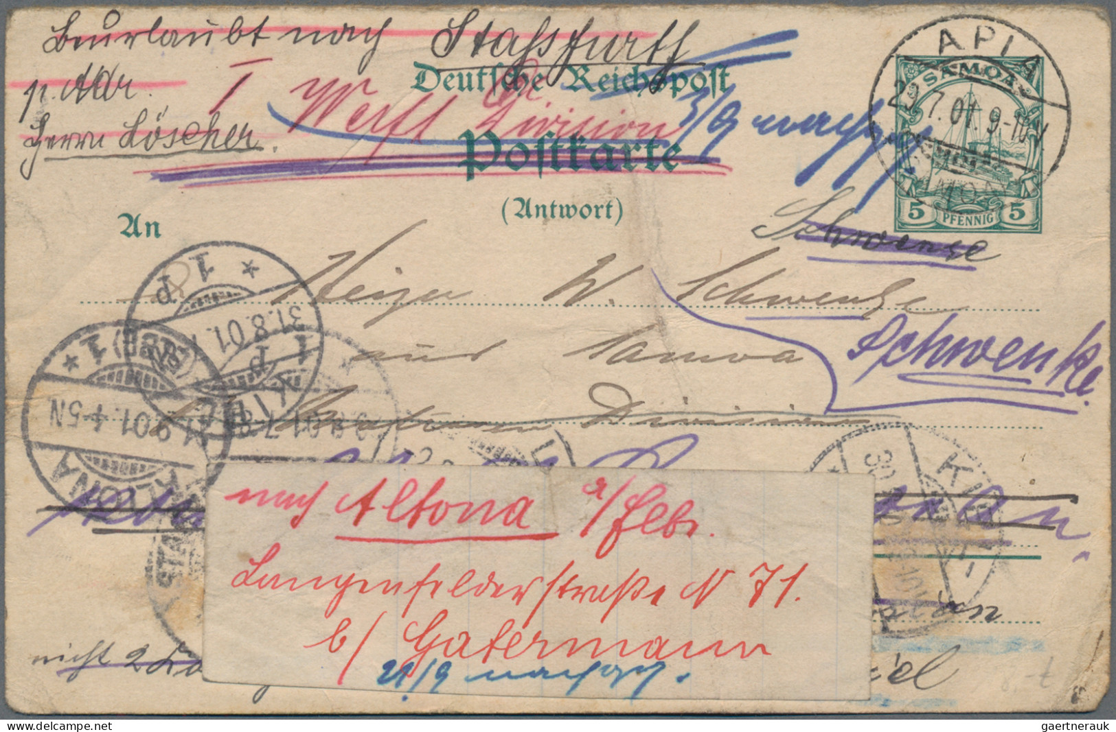 Deutsche Kolonien - Samoa - Ganzsachen: 1901, Antwortteil Der Doppelkarte 5Pfg.+ - Samoa