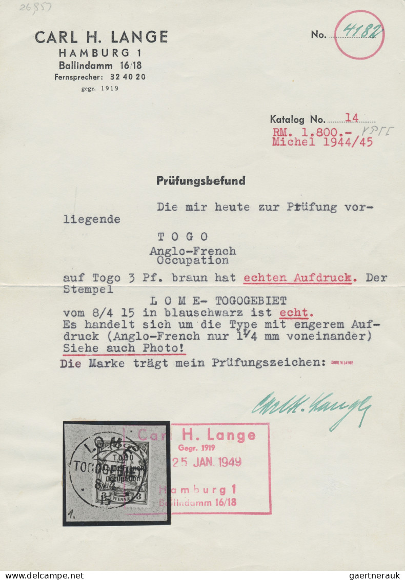 Deutsche Kolonien - Togo - Britische Besetzung: 1914 3 Pf. Dunkelockerbraun Mit - Togo