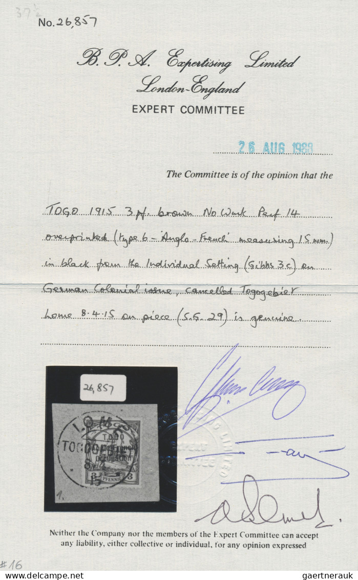 Deutsche Kolonien - Togo - Britische Besetzung: 1914 3 Pf. Dunkelockerbraun Mit - Togo