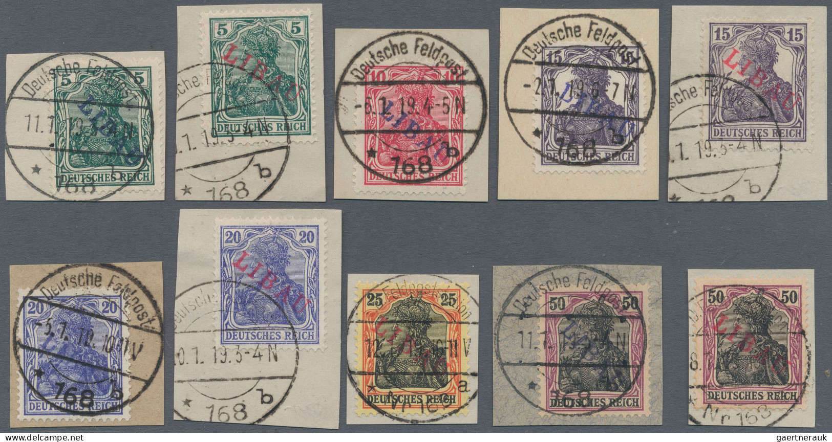 Deutsche Besetzung I. WK: Postgebiet Ober. Ost - Libau: 1919 Zehn Verschiedene M - Bezetting 1914-18
