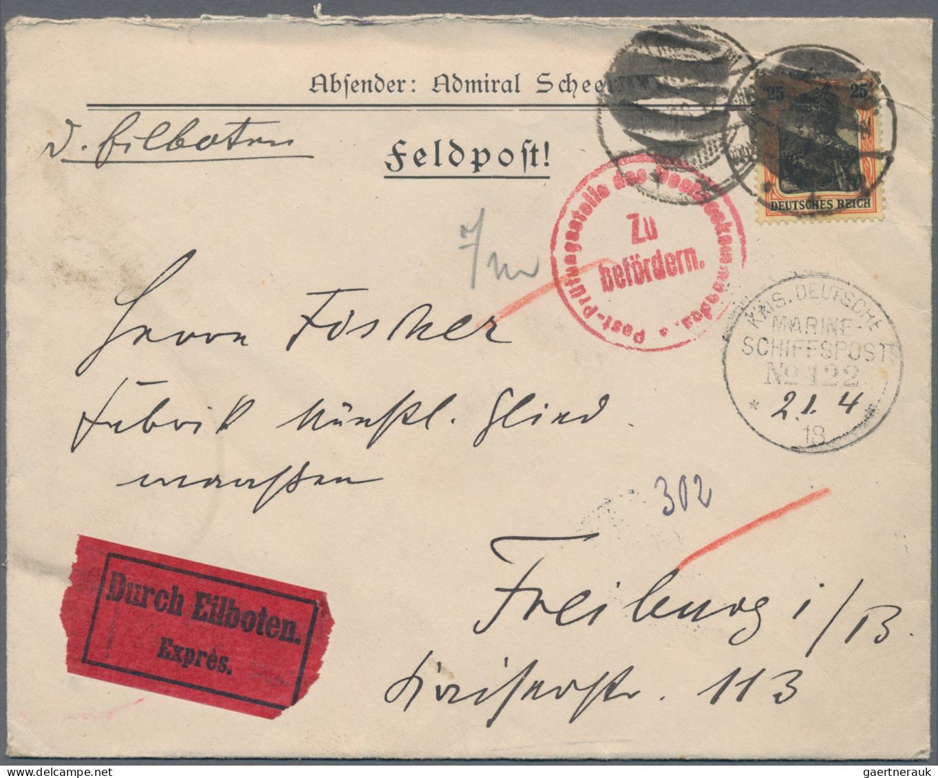 Feldpost 1. Weltkrieg: 1917/18, KAIS.DEUTSCHE MARINE-SCHIFFSPOST No.122 ( Kdo.de - Otros