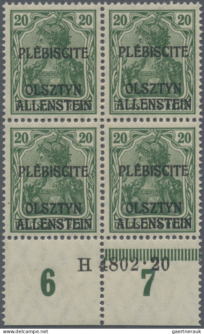 Deutsche Abstimmungsgebiete: Allenstein: 1920, Germania 20 Pfg. Dunkelgrün, Nich - Sonstige & Ohne Zuordnung