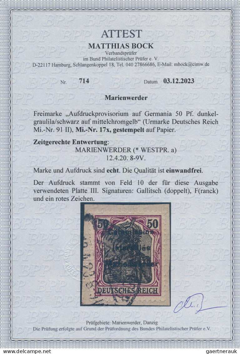 Deutsche Abstimmungsgebiete: Marienwerder: 1920 Germania 50 (Pf) Mit Dreizeilige - Sonstige & Ohne Zuordnung