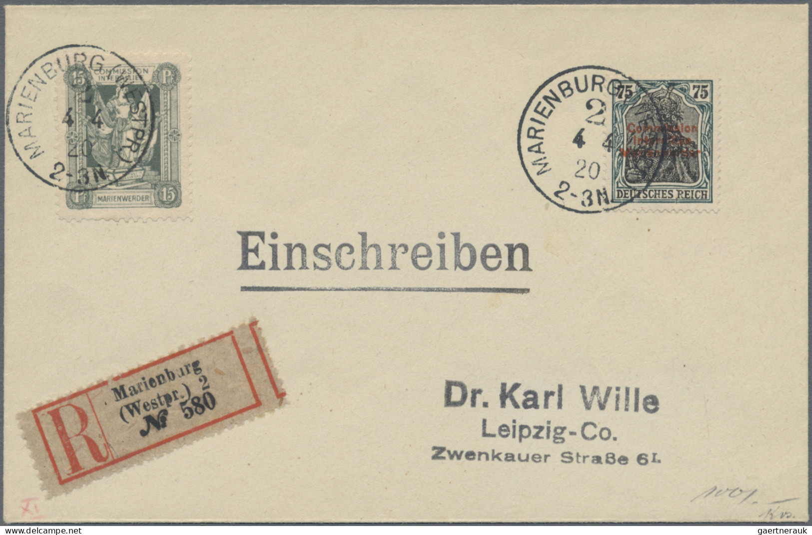 Deutsche Abstimmungsgebiete: Marienwerder: 1920, 75 Pg Mit Orangerotem Probeaufd - Sonstige & Ohne Zuordnung