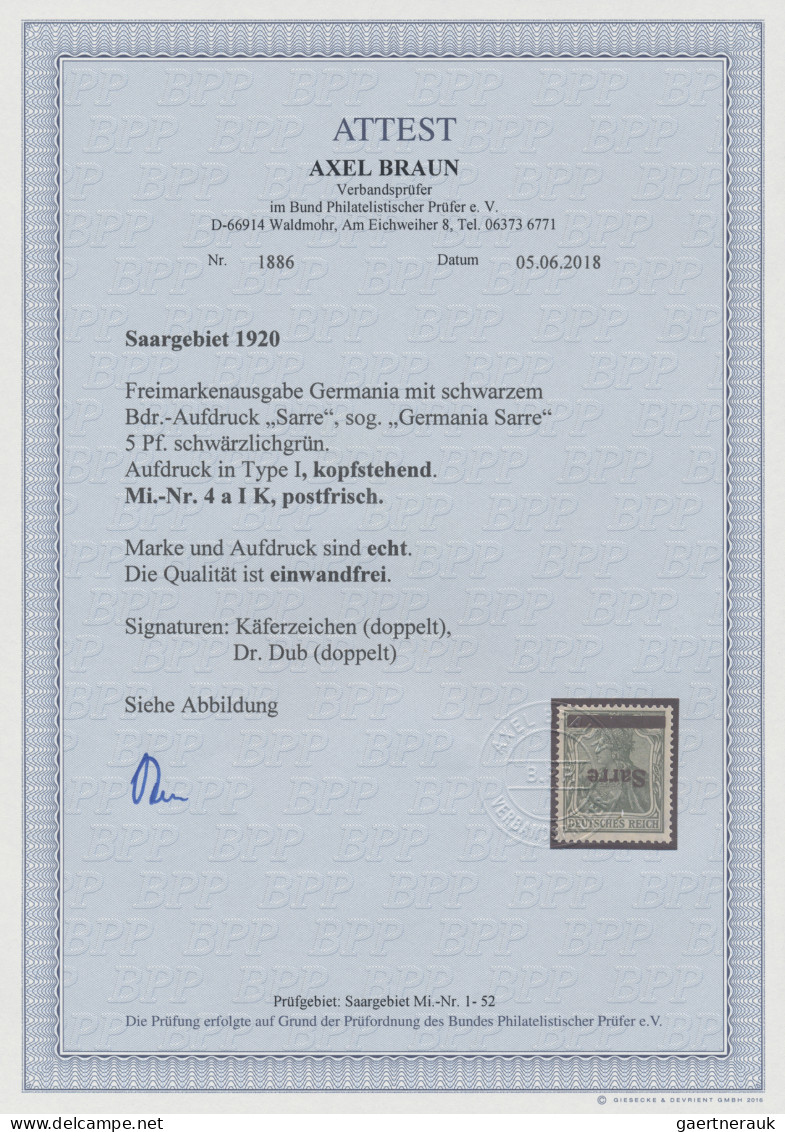 Deutsche Abstimmungsgebiete: Saargebiet: 1920, Germania-Sarre 5 Pfg. Schwärzlich - Unused Stamps