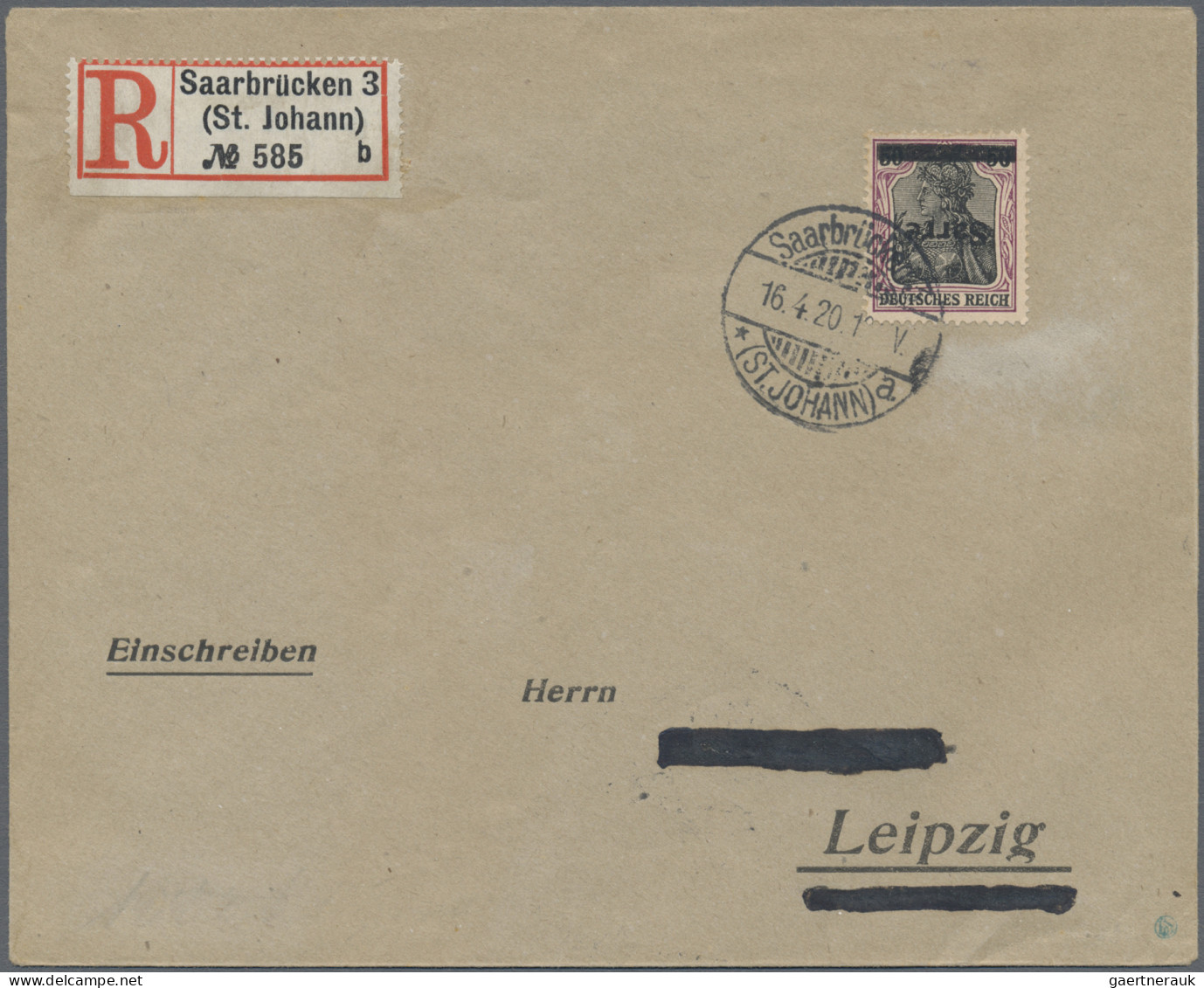 Deutsche Abstimmungsgebiete: Saargebiet: 1920, Germania-Sarre 50 Pfg. Schwärzlic - Lettres & Documents