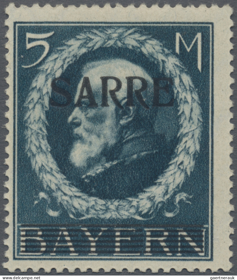 Deutsche Abstimmungsgebiete: Saargebiet: 1920, 5 Mark Bayern-Sarre, PROBEAUFDRUC - Ungebraucht