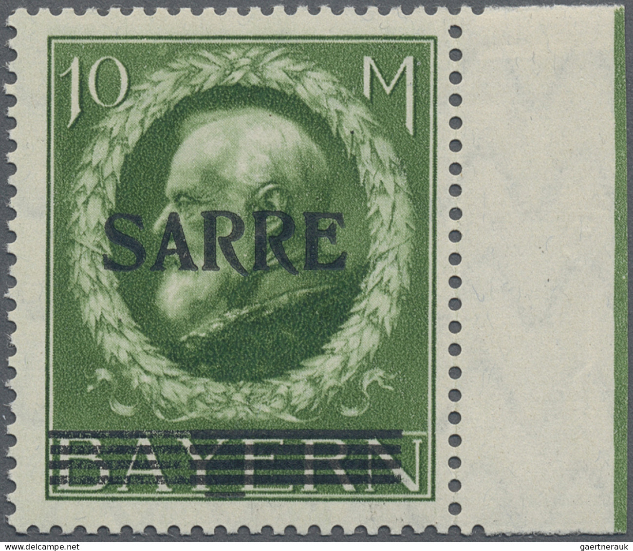 Deutsche Abstimmungsgebiete: Saargebiet: 1920, 10 Mark Bayern Mit Aufdruck "SARR - Ongebruikt